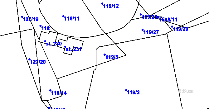 Parcela st. 119/3 v KÚ Vyklantice, Katastrální mapa