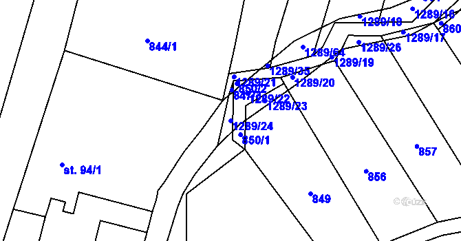 Parcela st. 1289/24 v KÚ Výkleky, Katastrální mapa