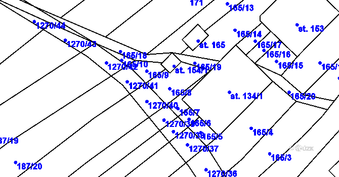 Parcela st. 165/8 v KÚ Výkleky, Katastrální mapa