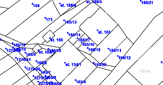 Parcela st. 165/16 v KÚ Výkleky, Katastrální mapa