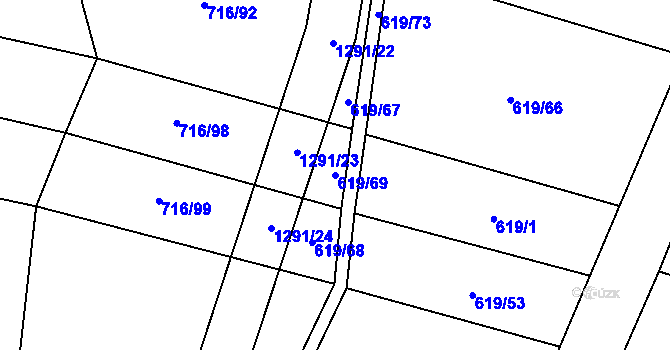 Parcela st. 619/69 v KÚ Výkleky, Katastrální mapa