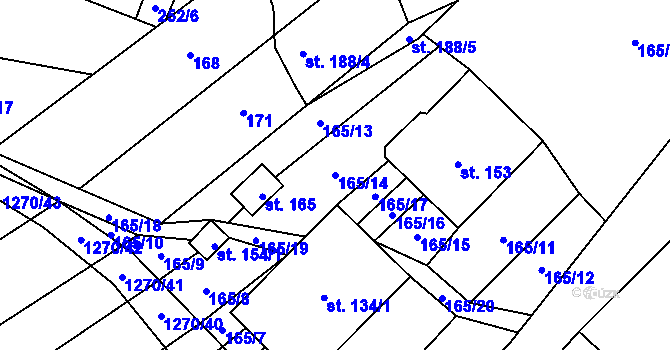 Parcela st. 165/14 v KÚ Výkleky, Katastrální mapa