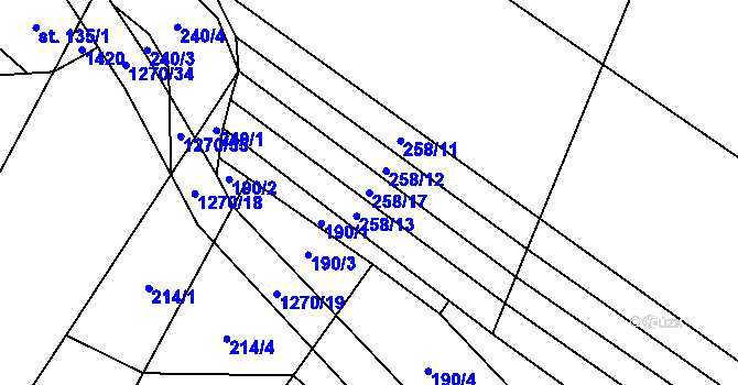 Parcela st. 258/17 v KÚ Výkleky, Katastrální mapa