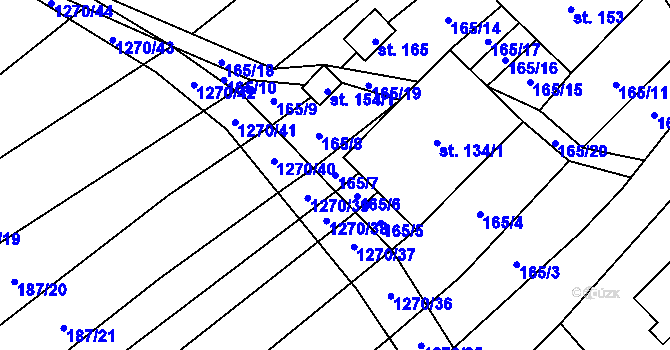 Parcela st. 165/7 v KÚ Výkleky, Katastrální mapa