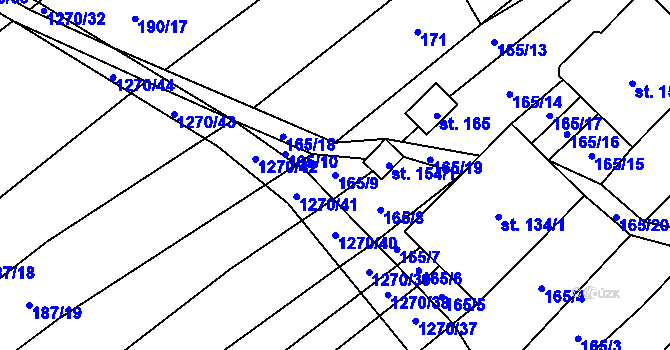 Parcela st. 165/9 v KÚ Výkleky, Katastrální mapa