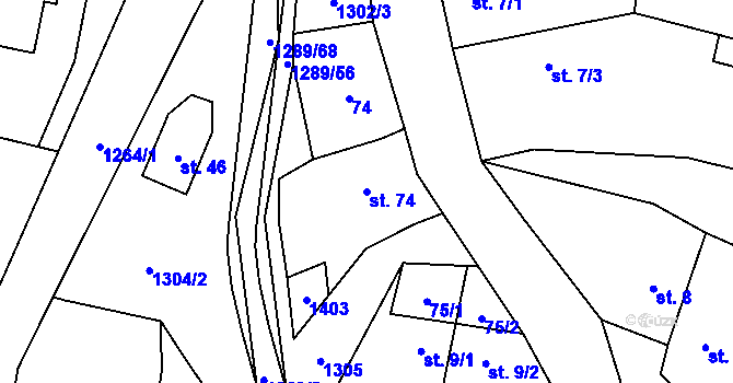Parcela st. 74 v KÚ Výkleky, Katastrální mapa