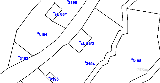 Parcela st. 65/3 v KÚ Valteřice u Výprachtic, Katastrální mapa