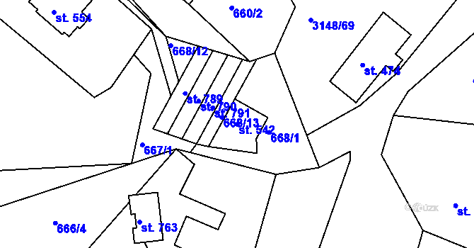 Parcela st. 542 v KÚ Výprachtice, Katastrální mapa