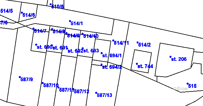 Parcela st. 694/1 v KÚ Výprachtice, Katastrální mapa