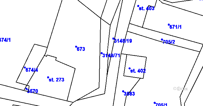 Parcela st. 3148/71 v KÚ Výprachtice, Katastrální mapa