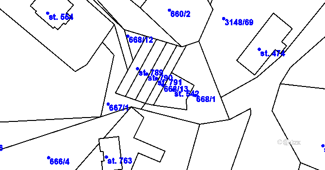 Parcela st. 668/13 v KÚ Výprachtice, Katastrální mapa