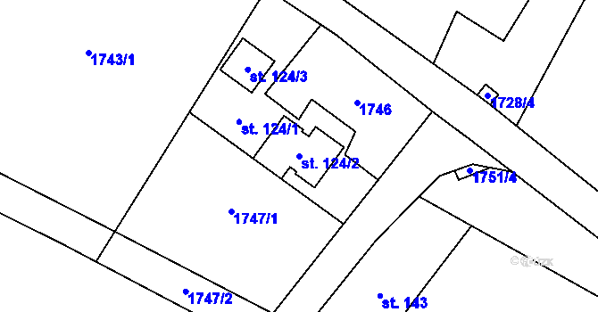 Parcela st. 124/2 v KÚ Výrava, Katastrální mapa