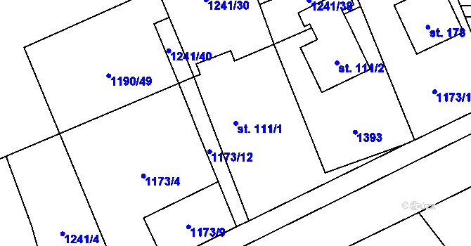 Parcela st. 111/1 v KÚ Výrov u Kralovic, Katastrální mapa