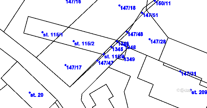 Parcela st. 115/3 v KÚ Výrovice, Katastrální mapa