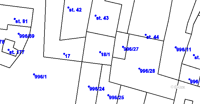 Parcela st. 18/1 v KÚ Výrovice, Katastrální mapa
