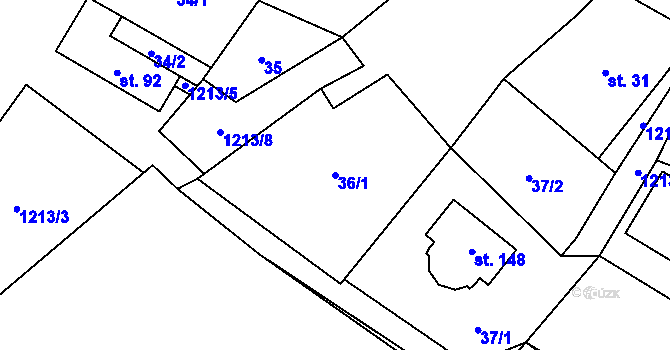 Parcela st. 36/1 v KÚ Výrovice, Katastrální mapa