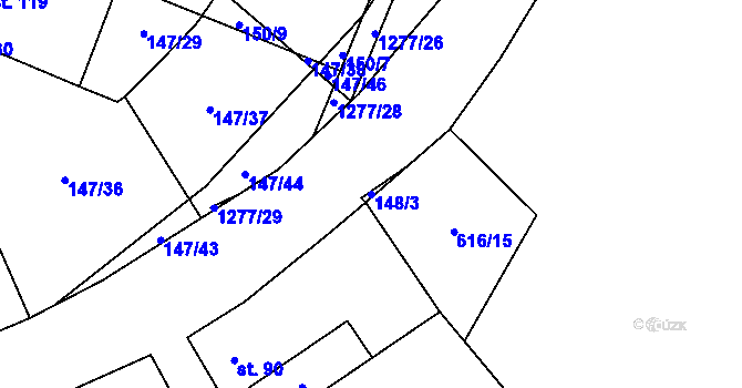 Parcela st. 148/3 v KÚ Výrovice, Katastrální mapa