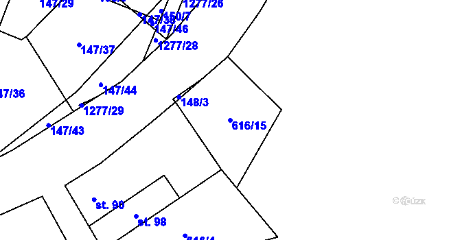 Parcela st. 616/15 v KÚ Výrovice, Katastrální mapa