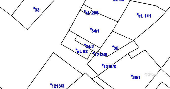 Parcela st. 34/2 v KÚ Výrovice, Katastrální mapa