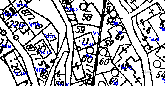 Parcela st. 11 v KÚ Vyskeř, Katastrální mapa