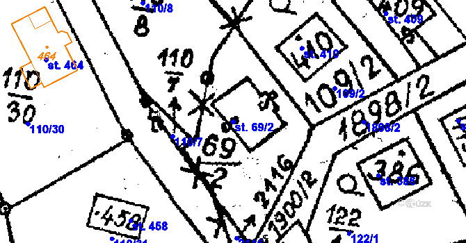 Parcela st. 69/2 v KÚ Vyskeř, Katastrální mapa