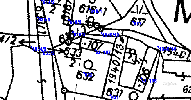 Parcela st. 107 v KÚ Vyskeř, Katastrální mapa