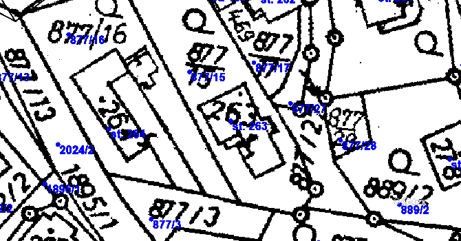 Parcela st. 263 v KÚ Vyskeř, Katastrální mapa