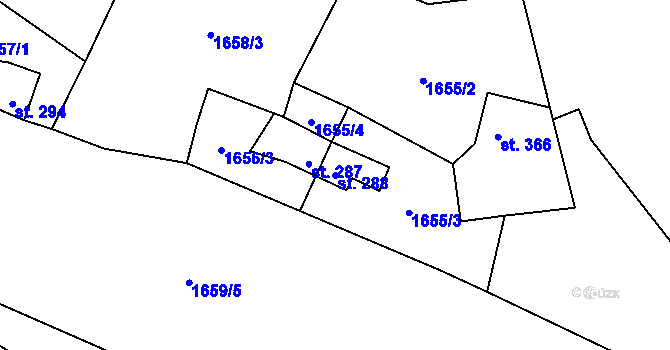 Parcela st. 288 v KÚ Vyskeř, Katastrální mapa