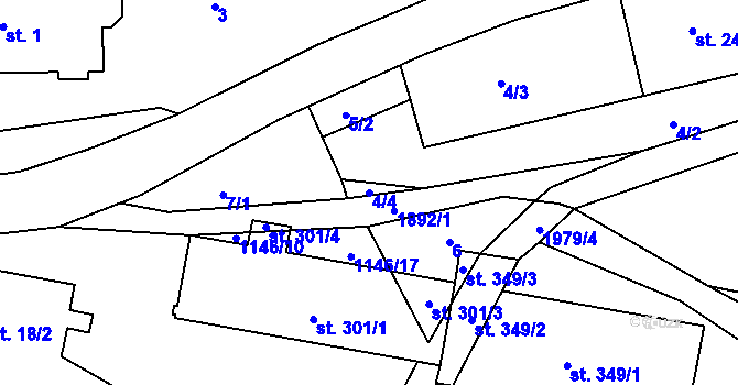 Parcela st. 4/4 v KÚ Vyskeř, Katastrální mapa