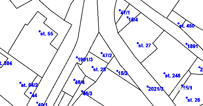 Parcela st. 47/2 v KÚ Vyskeř, Katastrální mapa