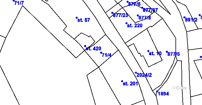 Parcela st. 71/4 v KÚ Vyskeř, Katastrální mapa