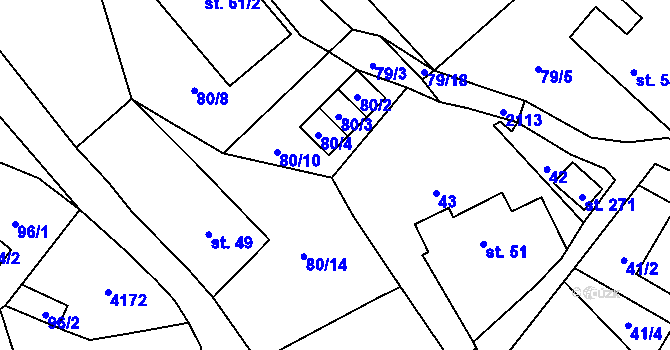 Parcela st. 80/9 v KÚ Vyskeř, Katastrální mapa