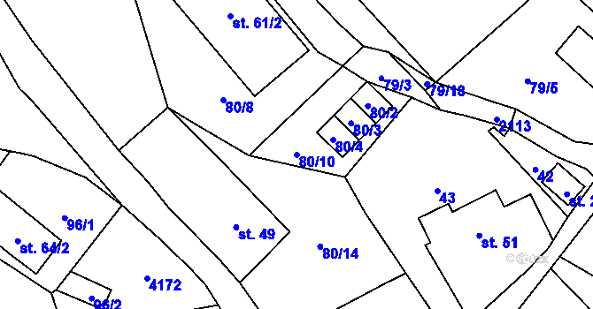 Parcela st. 80/10 v KÚ Vyskeř, Katastrální mapa