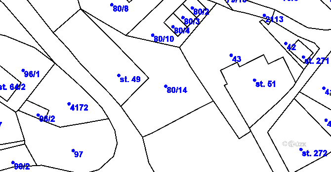 Parcela st. 80/14 v KÚ Vyskeř, Katastrální mapa