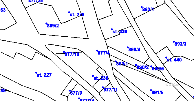 Parcela st. 877/4 v KÚ Vyskeř, Katastrální mapa