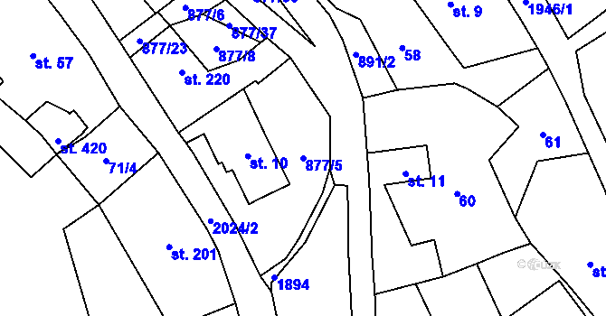 Parcela st. 877/5 v KÚ Vyskeř, Katastrální mapa
