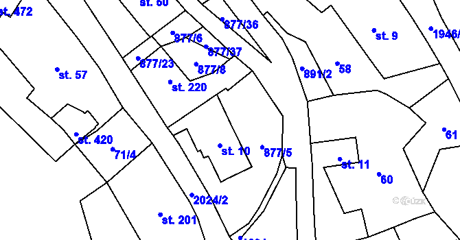 Parcela st. 877/7 v KÚ Vyskeř, Katastrální mapa