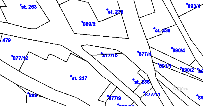 Parcela st. 877/10 v KÚ Vyskeř, Katastrální mapa
