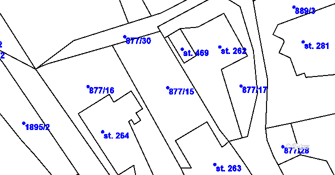 Parcela st. 877/15 v KÚ Vyskeř, Katastrální mapa