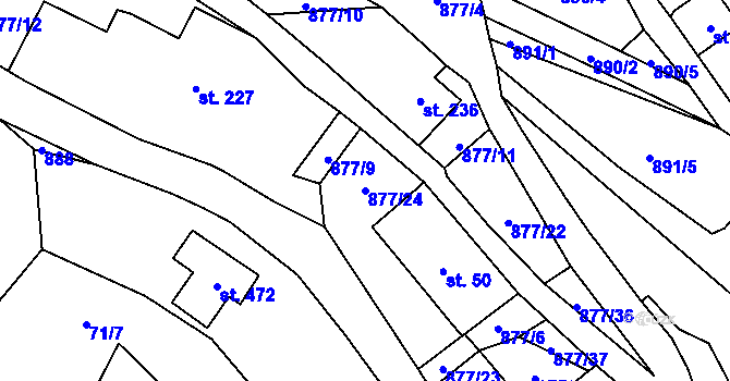 Parcela st. 877/24 v KÚ Vyskeř, Katastrální mapa