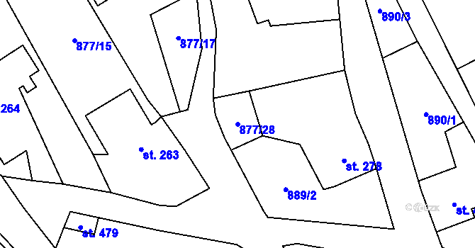 Parcela st. 877/28 v KÚ Vyskeř, Katastrální mapa