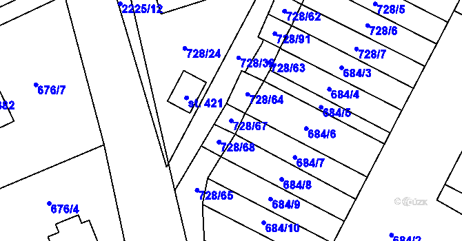 Parcela st. 728/67 v KÚ Vyskytná, Katastrální mapa