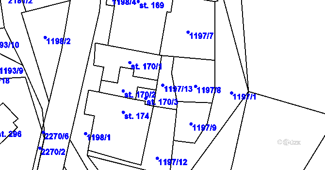 Parcela st. 1197/13 v KÚ Vyskytná, Katastrální mapa