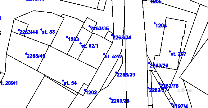 Parcela st. 52/2 v KÚ Vyskytná, Katastrální mapa