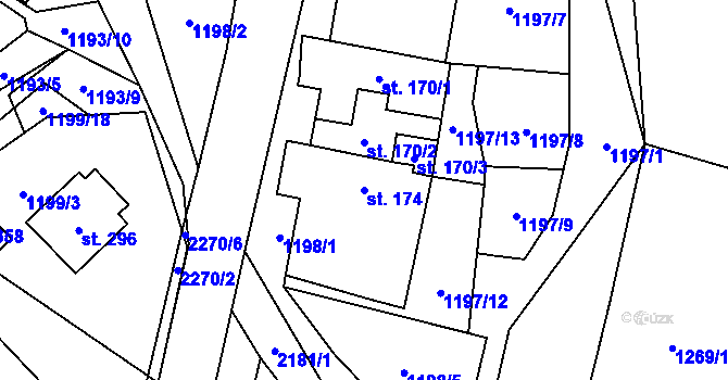 Parcela st. 174 v KÚ Vyskytná, Katastrální mapa