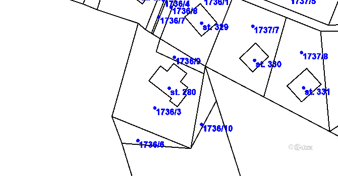 Parcela st. 280 v KÚ Vyskytná, Katastrální mapa