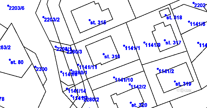 Parcela st. 316 v KÚ Vyskytná, Katastrální mapa