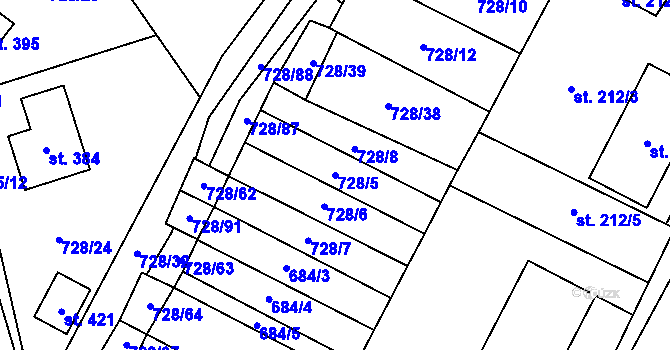 Parcela st. 728/5 v KÚ Vyskytná, Katastrální mapa