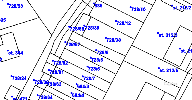 Parcela st. 728/8 v KÚ Vyskytná, Katastrální mapa