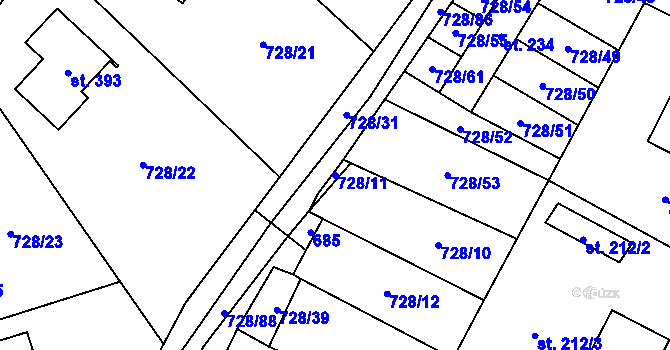 Parcela st. 728/11 v KÚ Vyskytná, Katastrální mapa